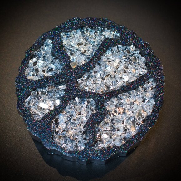 Reflective Glass Geode Agate Coasters – Set of 2 | Wine or Coffee Coasters - Picture 4 of 5